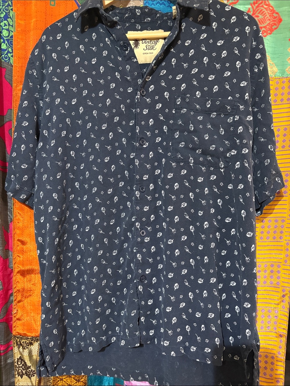 Mens Vintage Silk Button Up Shirt